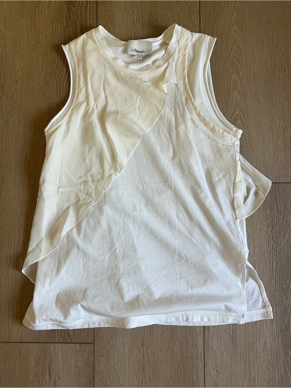 3.1 Phillip Lim White Silk Blend Sleeveless Ruffle-Trim Tank size S